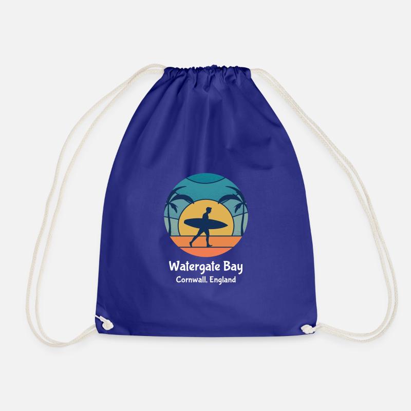 Watergate Bay Cornwall England Surfing Vintage Sun - Drawstring Bag - royal blue