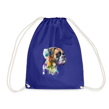 German Boxer Dog Watercolor Design - Drawstring Bag - royal blue - Front