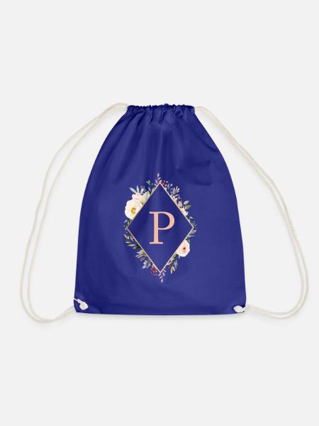 P Monogramm , Floral, Boho - Turnbeutel - Königsblau