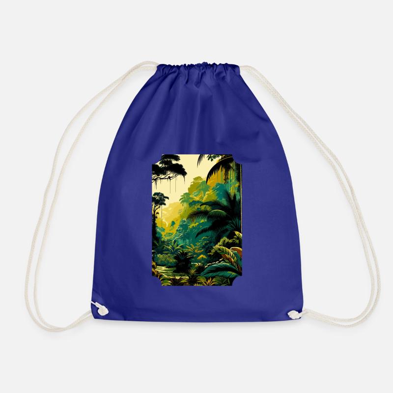 Tropical Jungle Majesty: Vibrant Rainforest - Drawstring Bag - royal blue