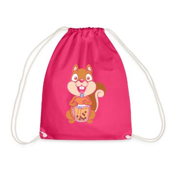 Bubble Milk Tea Squirrel Drinking Boba Tea - Drawstring Bag - fuchsia - Front