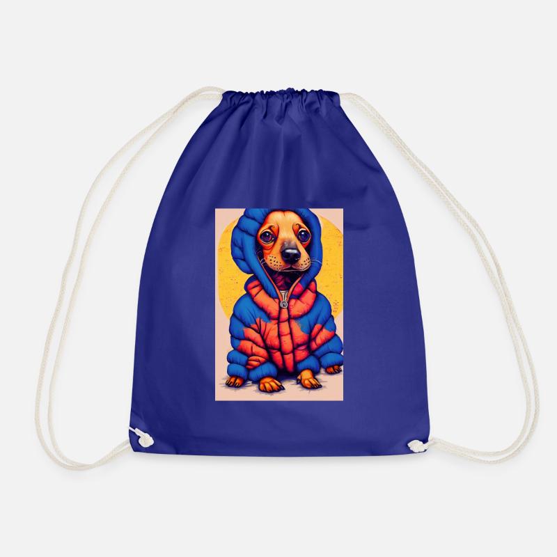 Pop-Art Dackel mit Oversized Puffer-Jacket - Turnbeutel - Königsblau