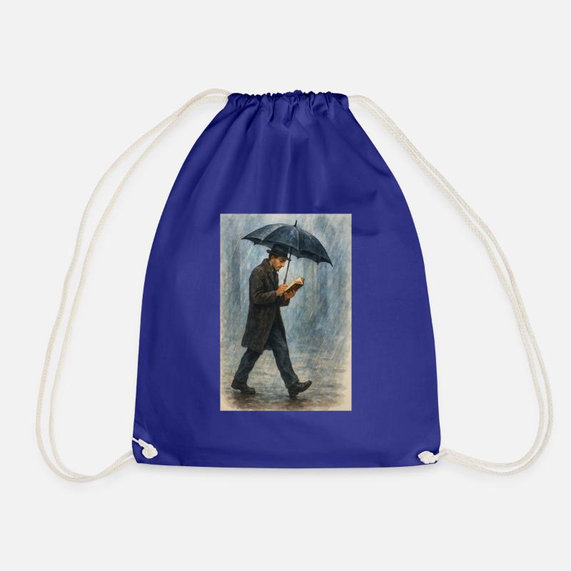 Reading in the rain - Drawstring Bag - royal blue