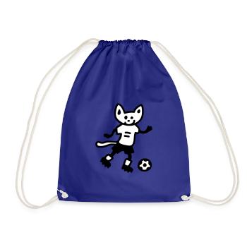 Fußballkatze - Katze spielt Fußball - Turnbeutel - Königsblau - Vorne