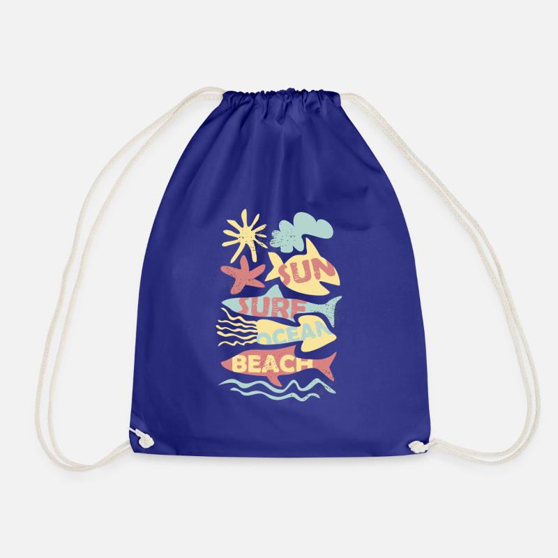 Surfing, sun, beach, sea and fun. - Drawstring Bag - royal blue