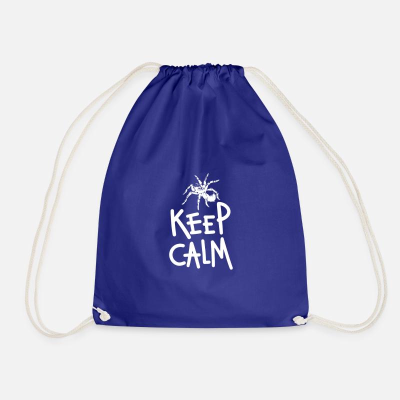 Keep Calm Tarantula Spider white horizontal desgin - Drawstring Bag - royal blue