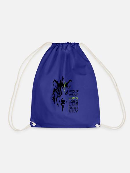 GOWILD Wolf - allover Design - schwarz-grün - Turnbeutel - Königsblau
