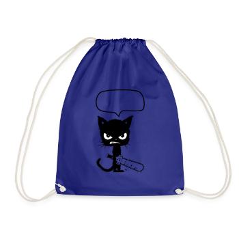 Cat with a Chainsaw & Speech Bubble - Drawstring Bag - royal blue - Front
