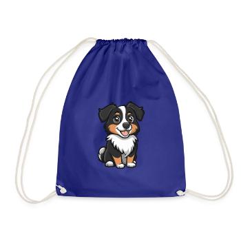 Australian Shepherd Dog Comic Cute - Drawstring Bag - royal blue - Front