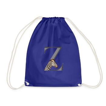 Letter Z, Zebra Africa Animal - Drawstring Bag - royal blue - Front