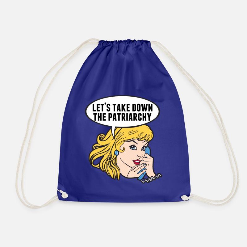 Funny Retro Feminist Lets Take Down the Patriarchy - Drawstring Bag - royal blue