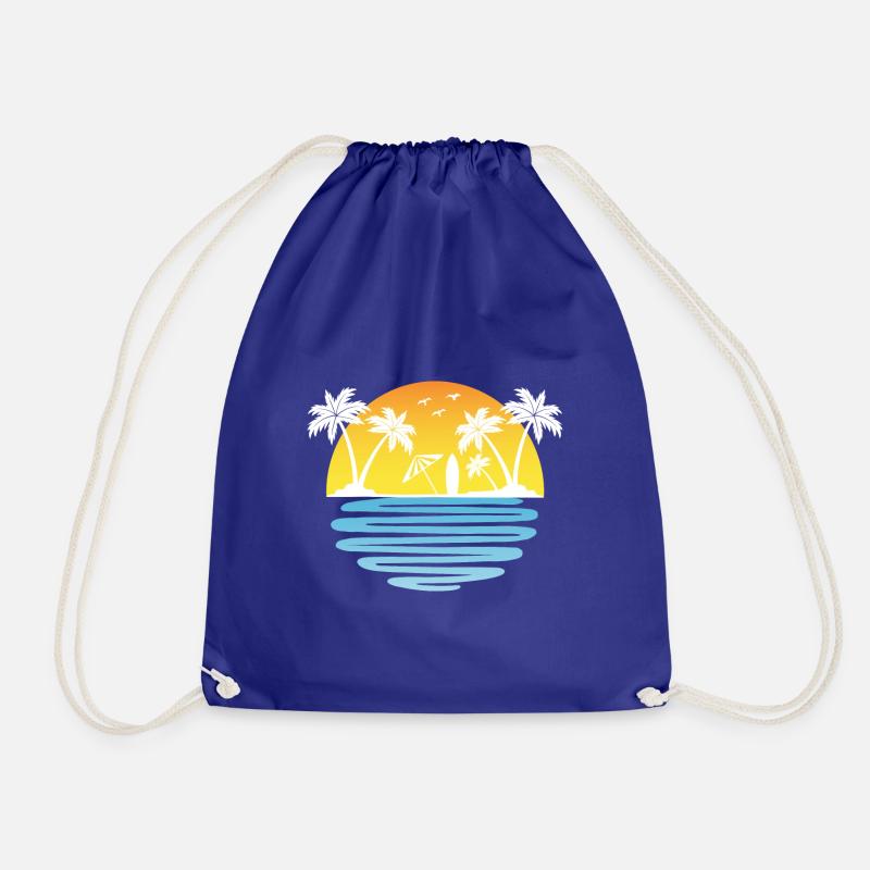Palm trees summer sun sea and beach - Drawstring Bag - royal blue