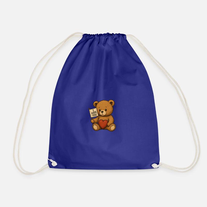 Love and Hate Teddy Bear Design - Drawstring Bag - royal blue