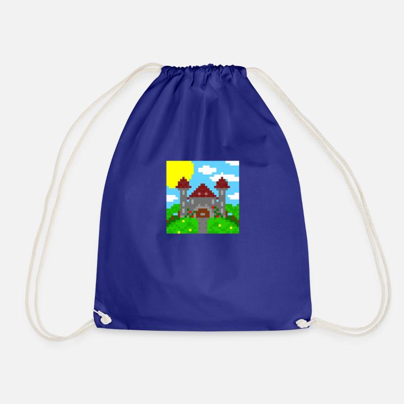 Small peaceful pixel castle. - Drawstring Bag - royal blue