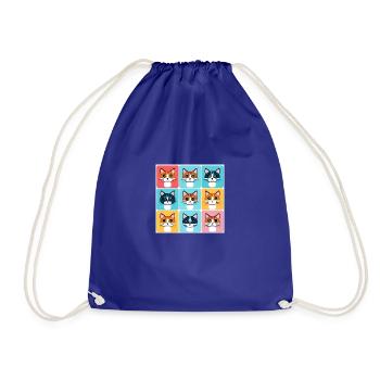 Cute Cat Color Pattern - Drawstring Bag - royal blue - Front