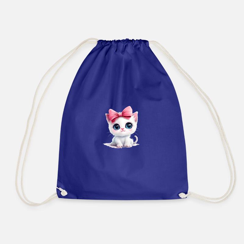 Cute cat with bow on head - Drawstring Bag - royal blue