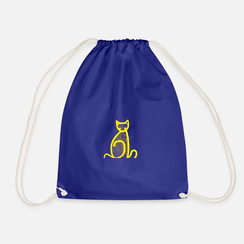 Scribble yellow cat - Drawstring Bag - royal blue