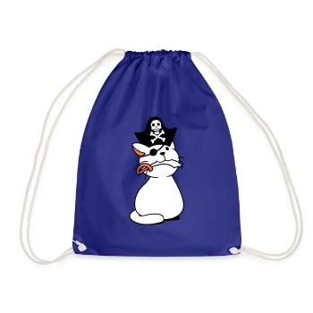 Cute Pirate Cat Buccaneer Eye Patch Hat Saber - Drawstring Bag - royal blue - Front