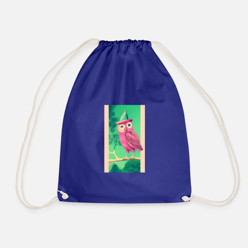 Owl with hat - Drawstring Bag - royal blue