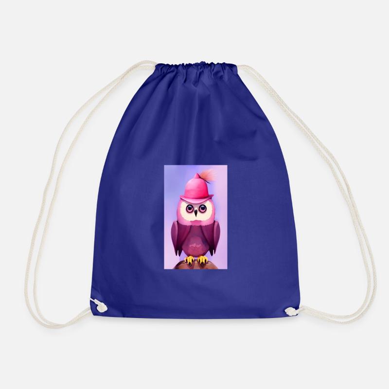 Owl with hat - Drawstring Bag - royal blue