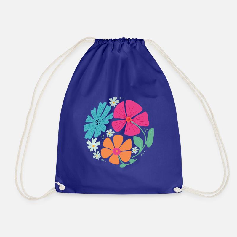 Summer flowers in circle shape - Drawstring Bag - royal blue