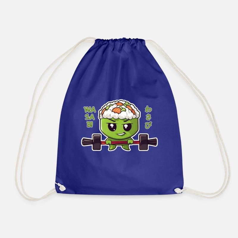 wasabi character with barbell - Drawstring Bag - royal blue