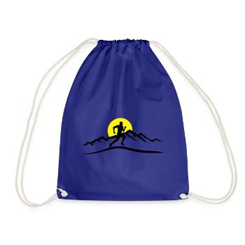 Running, Runner & Mountains & Sun - Drawstring Bag - royal blue - Front