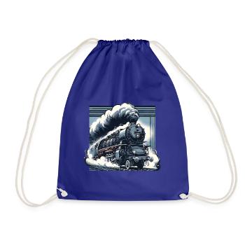 The Power of Steam - Graphic of a Steam Locomotive - Drawstring Bag - royal blue - Front