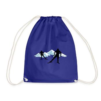Cross-country skiers and mountains, cross-country skiing - Drawstring Bag - royal blue - Front