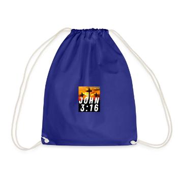 John 3:16 3 Cross With Sunset - Christian Quote - Drawstring Bag - royal blue - Front