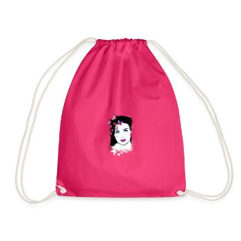 Woman, Green Eyes,Butterflies, Face,Painting - Drawstring Bag - fuchsia - Front