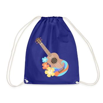 Brown wave pattern ukulele with Hibiscus flowers - Drawstring Bag - royal blue - Front