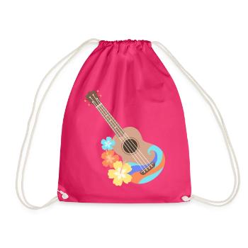 Brown-Wellenmusterukulele mit Hibiscusblumen - Turnbeutel - Fuchsia - Vorne