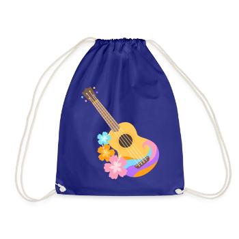 Buntes Ukulele-Wellenmuster mit Hibiscus-Blumen - Turnbeutel - Königsblau - Vorne