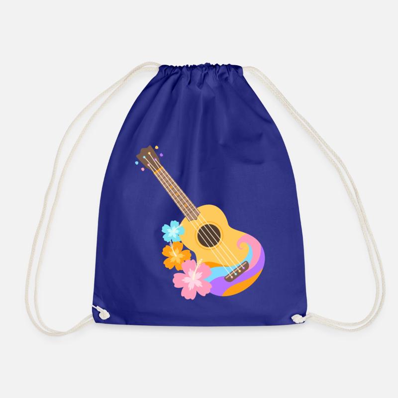 Ukulélé coloré motif vague avec fleurs d'Hibiscus - Sac de sport léger - bleu roi