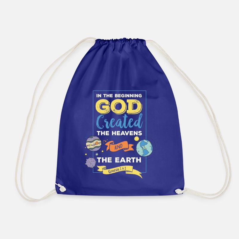 Bible quote - In the beginning God created ... - Drawstring Bag - royal blue