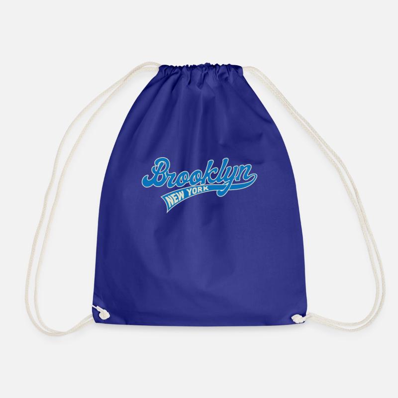 Hometown, Brooklyn, New York, Baseball Script, - Drawstring Bag - royal blue