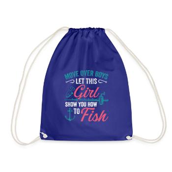 Fishing Girls Rod Fisher Fish Fisherman Fishing - Drawstring Bag - royal blue - Front
