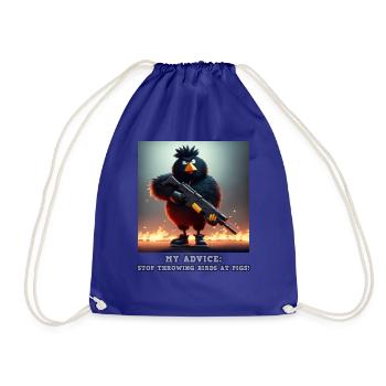 Angry black bird with an assault rifle - Drawstring Bag - royal blue - Front