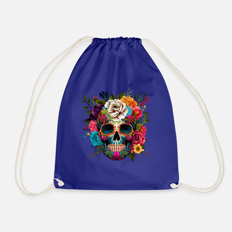 Día de Muertos Sugar Skull Mexican Skull - Drawstring Bag - royal blue