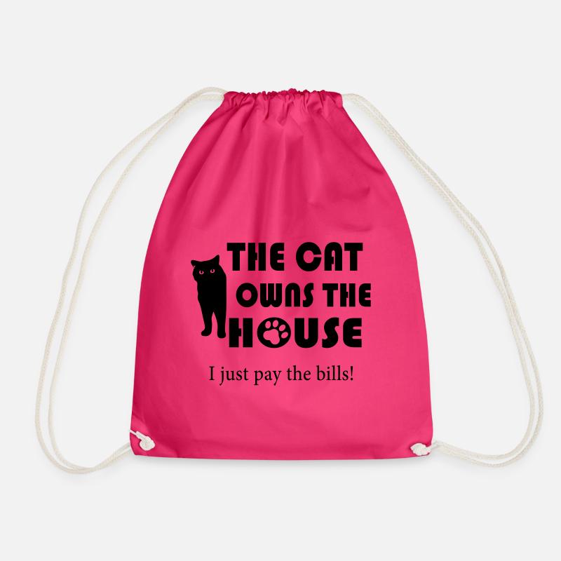 Cat owns the house - Drawstring Bag - fuchsia