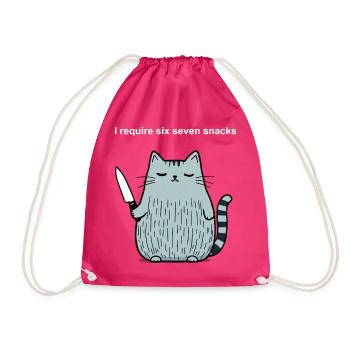 6-7 Internet Meme 6 7 Snack Cat - Drawstring Bag - fuchsia - Front
