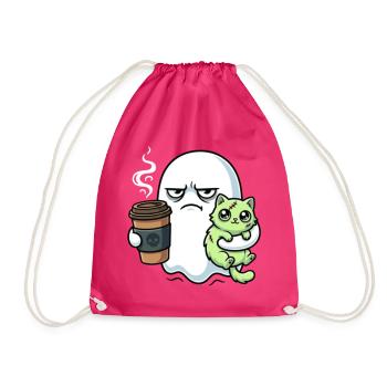 Halloween Kaffee Geist mit Zombie Katze - Turnbeutel - Fuchsia - Vorne
