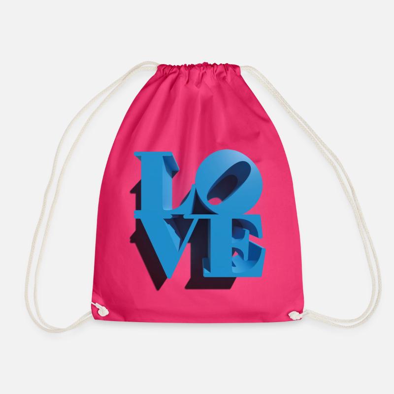LOVE 3D Cyan - Drawstring Bag - fuchsia
