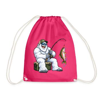 Fröhlicher Yeti beim Angeln – Lustiges Outdoor Mot - Turnbeutel - Fuchsia - Vorne