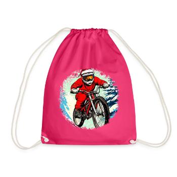 MTB Biker Weihnachten / Santa Mountainbiker - Turnbeutel - Fuchsia - Vorne