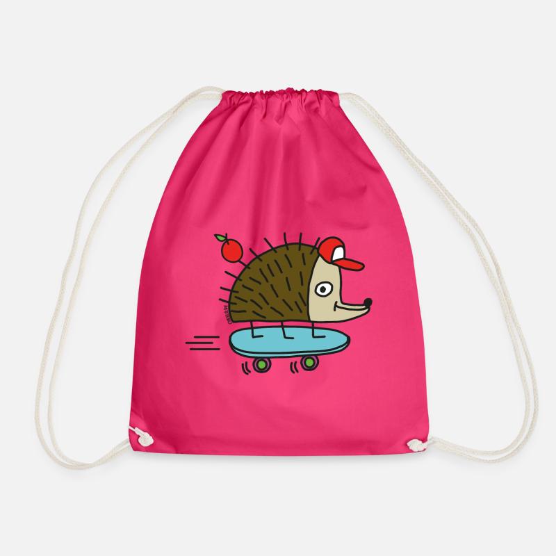 Skater Igel by cheslo - Drawstring Bag - fuchsia
