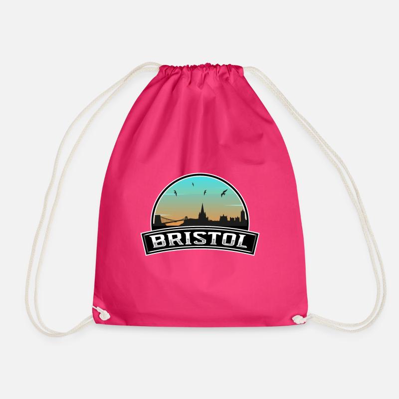 Bristol England Skyline British Souvenir - Drawstring Bag - fuchsia