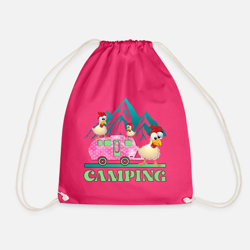 Camping Kids Chickens - Caravan - Drawstring Bag - fuchsia