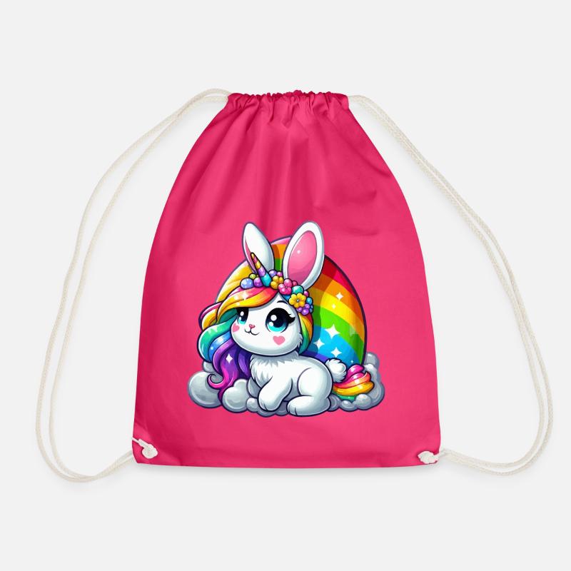 REGENBOGENFARBENER EINHORN - OSTERHASE - Turnbeutel - Fuchsia